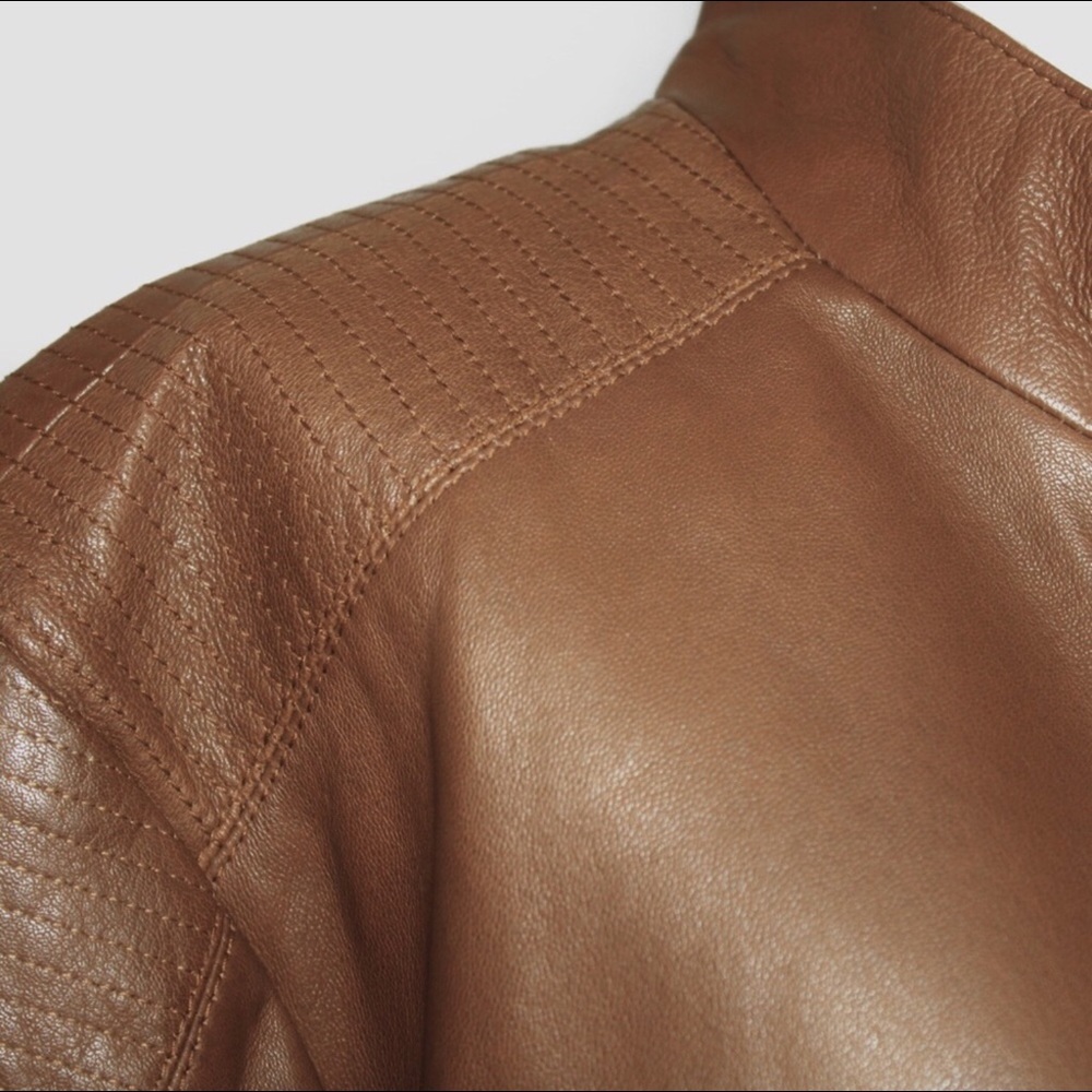 Bernardo Saddle Brown Leather Quilt Moto Jacket 3X - Picture 7 of 16